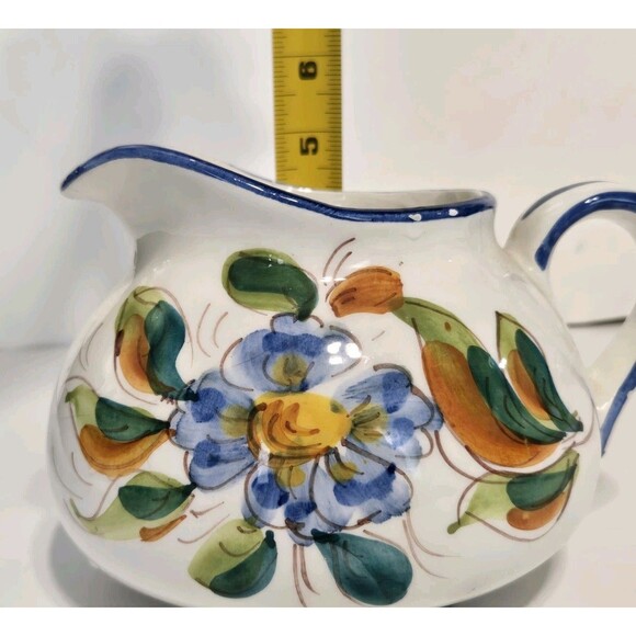 Vintage Short Water Pitcher Planter FTD Handpainted Italy Italian Floral Flowers - Picture 5 of 5